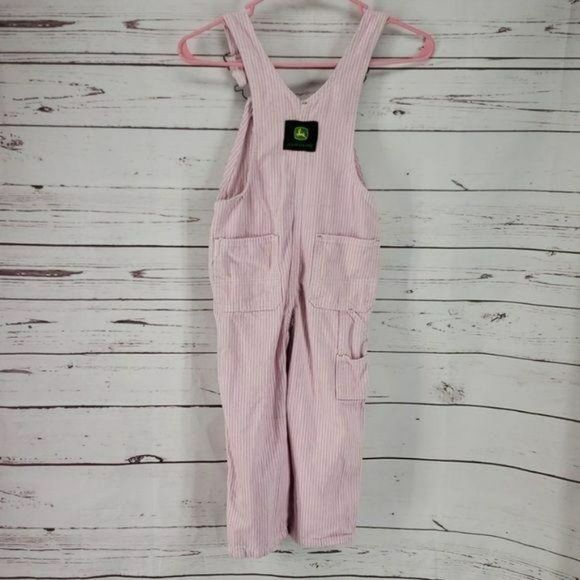 John Deere Girls Vintage Y2K Pink  White Striped Overalls‎ Pants Size 5 - Picture 3 of 6